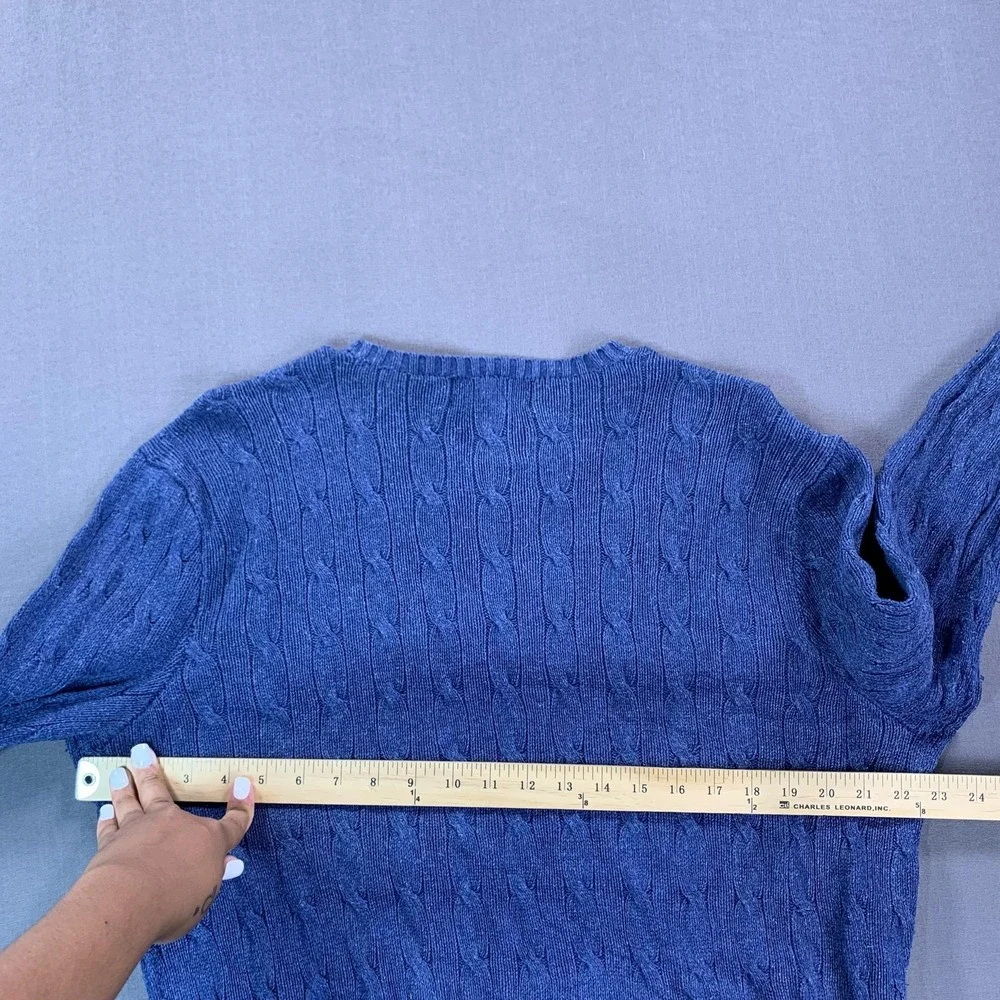 Polo By Ralph Lauren Sweater Mens XL Blue 100% Silk Cable Knit Crewneck Pullover